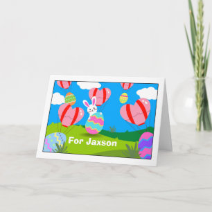 Carte Ajouter un nom Pâques avec des ballons à air chaud