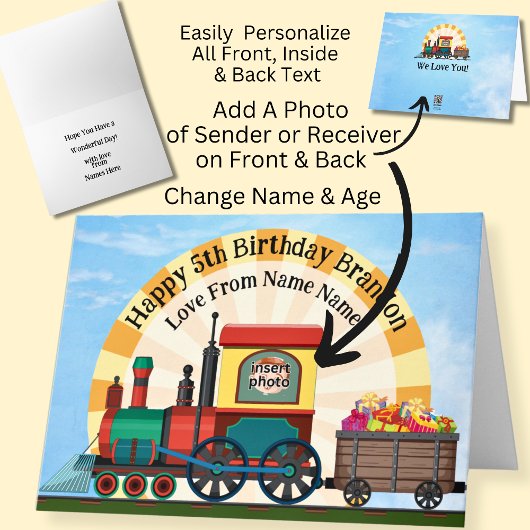 Carte Ajouter un nom Photo Image Enfant's Steam Train Bo