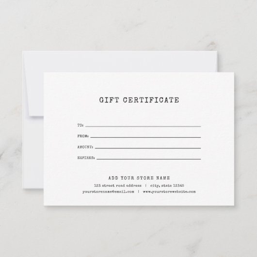 Carte Ajouter un script de logo et un certificat cadeau (Dos)