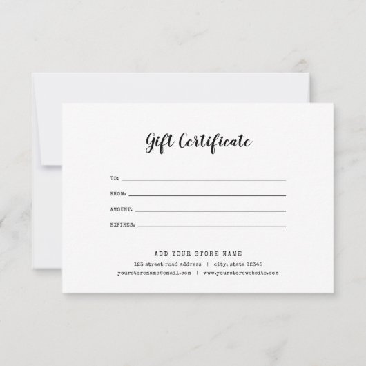 Carte Ajouter un script de logo et un certificat cadeau  (Dos)