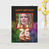 Carte Ajouter une photo, 26ème anniversaire avec gâteau (Fleur jaune)