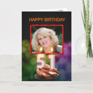 Carte Ajouter une photo, 51e anniversaire avec gâteau et