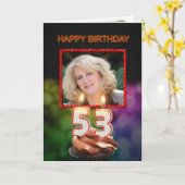 Carte Ajouter une photo, 53ème anniversaire avec gâteau (Fleur jaune)