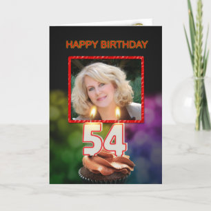 Carte Ajouter une photo, 54ème anniversaire avec gâteau