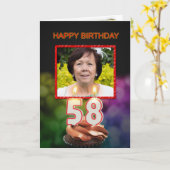 Carte Ajouter une photo, 58ème anniversaire avec gâteau (Fleur jaune)