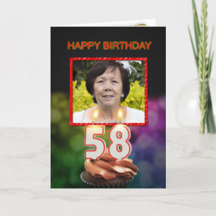 Carte Ajouter une photo, 58ème anniversaire avec gâteau 