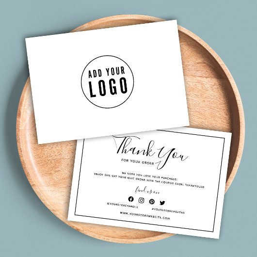 Carte Ajouter votre logo Bordure noire et Merci blanc