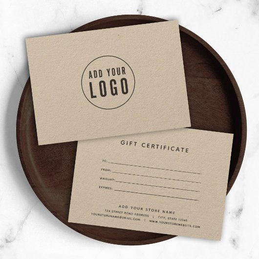 Carte Ajouter Votre Logo Rustic Kraft Certificat Cadeau