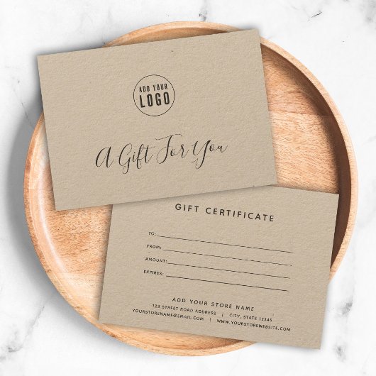 Carte Ajouter Votre Logo Rustic Kraft Certificat Cadeau