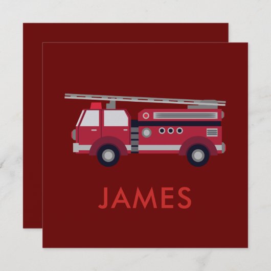 Carte Ajouter votre nom Red Fire truck Personnalisé (Devant / Derrière)