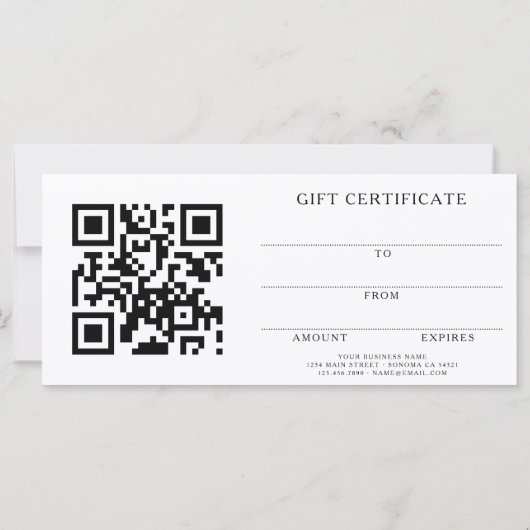 Carte Ajoutez votre logo Code QR de certificat cadeau de (Dos)