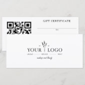 Carte Ajoutez votre logo Code QR de certificat cadeau de (Devant / Derrière)