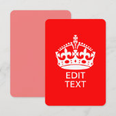 Carte Ajoutez votre texte GARDEZ CALME CROWN sur Red Per (Devant / Derrière)