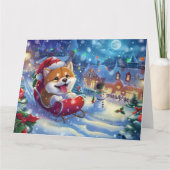 Carte Akita à Sleigh Noël de neige (Devant)
