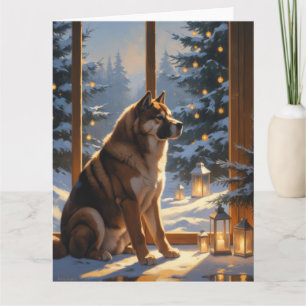 Carte Akita Américain Avec Vacances De Noël