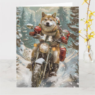 Carte Akita Chien équitation moto Noël