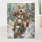 Carte Akita Chien équitation moto Noël (Devant)