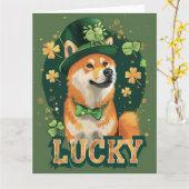 Carte Akita Chien St. Patrick's Day (Fleur jaune)