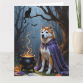 Carte Akita Chien Whimsical Halloween peinture (Devant)