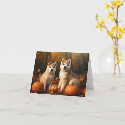 Carte Akita chiot Automne Délice Citrouille (Fleur jaune)