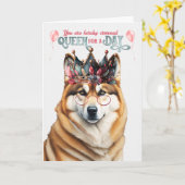 Carte Akita Dog Queen pour la journée drôle Anniversaire (Yellow Flower)