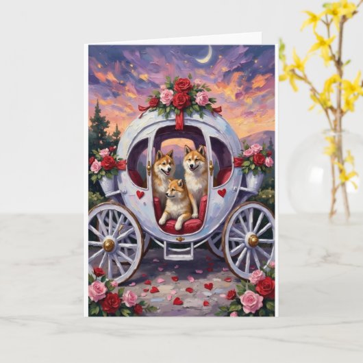 Carte Akita Dog Valentine's Day (Fleur jaune)