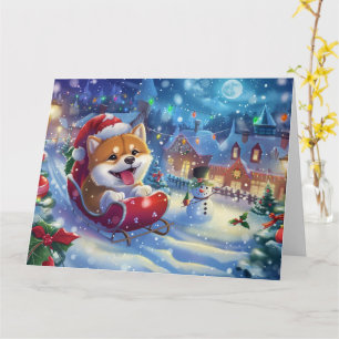 Carte Akita en traîneau dans la neige Noël