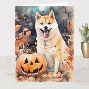Carte Akita Halloween avec citrouilles effrayant