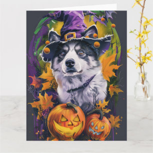Carte Akita Halloween sorcière et citrouille effrayants