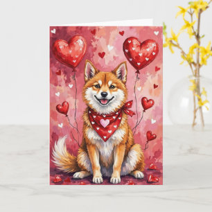 Carte Akita Inu Saint-Valentin Chien Assis avec des Cœur