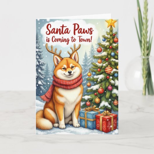 Carte Akita Père Noël Paws voeux de vacances (Devant)