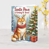 Carte Akita Père Noël Paws voeux de vacances (Fleur jaune)