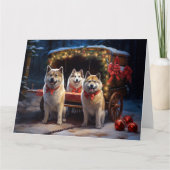 Carte Akita Snowy Sleigh Ride Décor de Noël (Devant)
