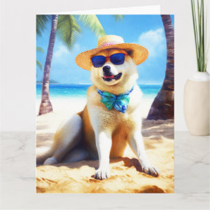 Carte Akita sur la plage, cadeau d'été pour les amoureux