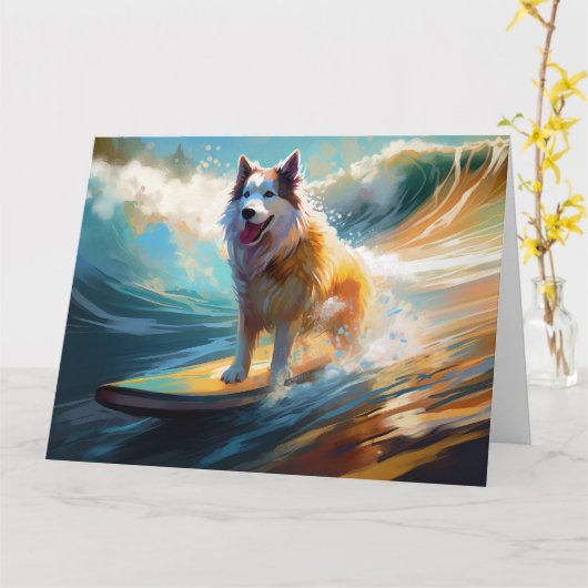 Carte Alaskan Malamute Beach Surf Peinture (Fleur jaune)