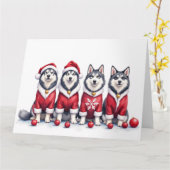 Carte Alaskan Malamute Christmas Dress Santa Hat (Fleur jaune)