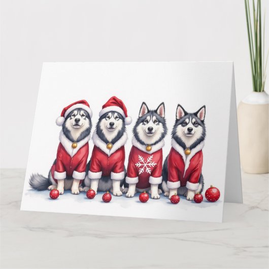 Carte Alaskan Malamute Christmas Dress Santa Hat (Devant)