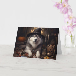 Carte Alaskan Malamute Citrouilles Halloween effrayant