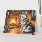 Carte Alaskan Malamute Fireplace with Christmas Lights (Devant)