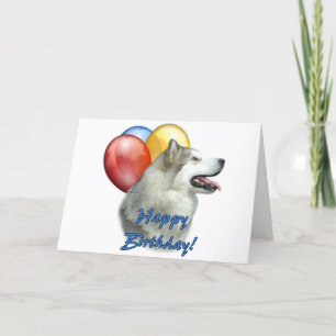Carte Alaskan Malamute Joyeux Ballons d'anniversaire