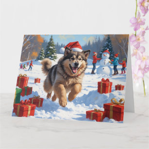 Carte Alaskan Malamute Noël Festive Scène de neige