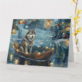 Carte Alaskan Malamute Noël Festive Voyage (Fleur jaune)