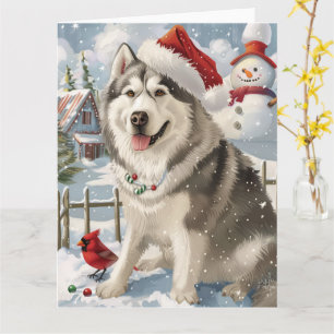 Carte Alaskien Malamute Chien hiver Merveilles de Noël