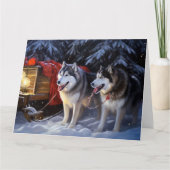 Carte Alaskien Malamute Snowy Sleigh Ride Noël (Devant)