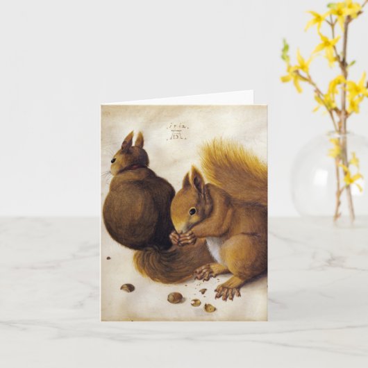 Carte Albrecht Dürer, Deux écureuils _ Art (Fleur jaune)