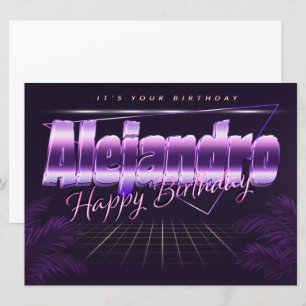 Carte Alejandro Nom Prénom lila retro Anniversaire
