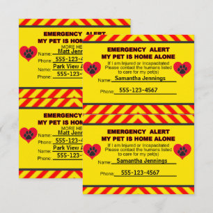 Carte Alerte d'urgence Mon animal de compagnie est la ma