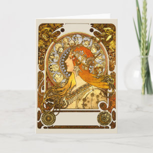 Carte Alfonse Mucha Zodiaque Art Nouveau Femme