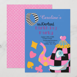 Carte Alice Bleue Rose Au Pays des Merveilles 1er. Fête 