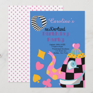 Carte Alice Bleue Rose Au Pays des Merveilles 1er. Fête 